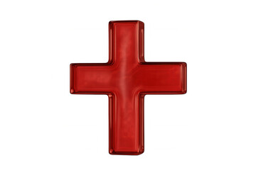 Obraz premium Red glossy plus sign symbol representing adding, growing, healthcare, assistance, and positive outcomes on a transparent background