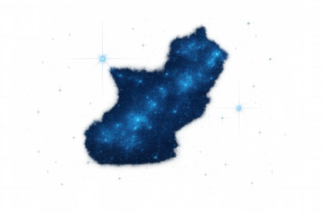 Guam celestial map presenting a starry night sky and deep space nebula, featuring bright stars on transparent background