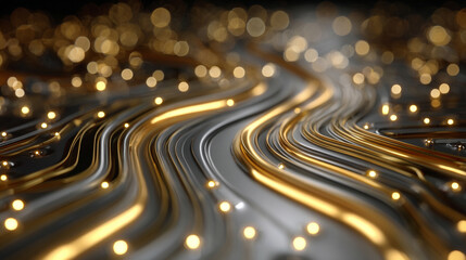 Futuristic technology background in white, gold, and silver, featuring neural networks, big data, and electronic circuits, symbolizing AI, science, and advanced digital systems.