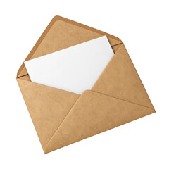 Brown envelope with blank paper isolated on transparent background