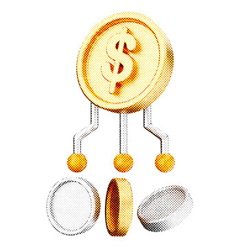 3d trading dollar coin halftone style