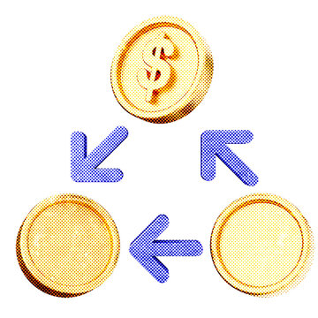 3d trading coin exchange halftone style