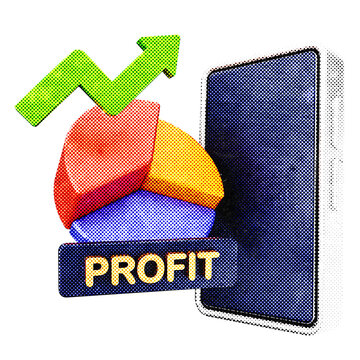 3d trading chart profit halftone style