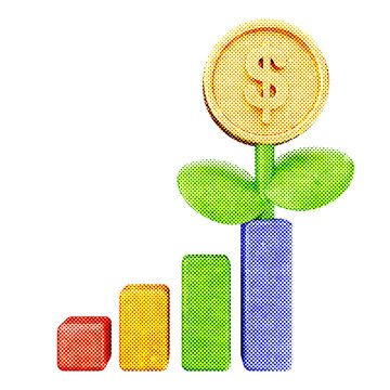 3d trading grow investment halftone style