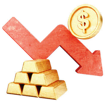 3d trading dollar gold decrease halftone style