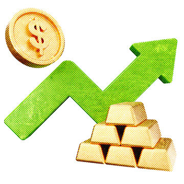 3d trading dollar gold increase halftone style