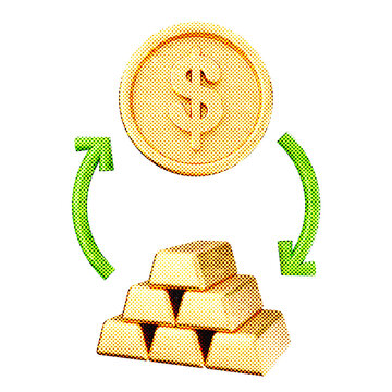 3d trading dollar gold exchange halftone style