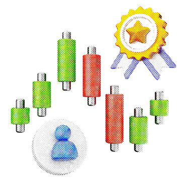 3d trading reward winner halftone style