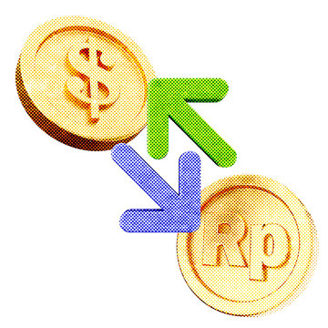 3d trading exchange dollar rupiah halftone style