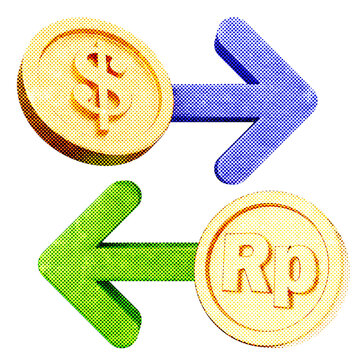 3d trading exchange dollar rupiah halftone style