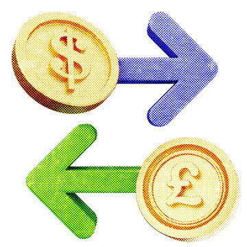 3d trading exchange dollar pound halftone style