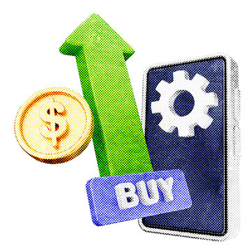 3d trading smartphone buy halftone style