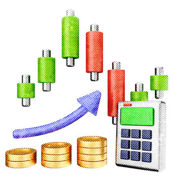 3d trading calculation chart halftone style