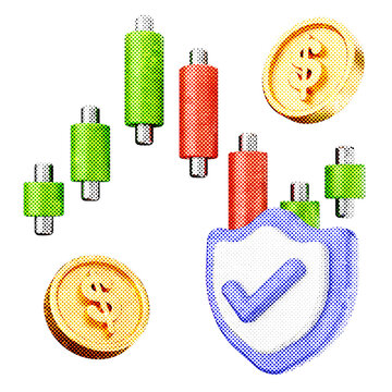 3d trading shield protect halftone style