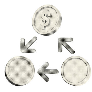 3d trading coin exchange halftone style