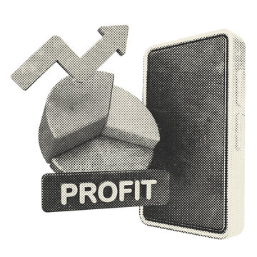 3d trading chart profit halftone style