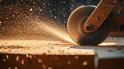 Close-up of circular saw in iron industry