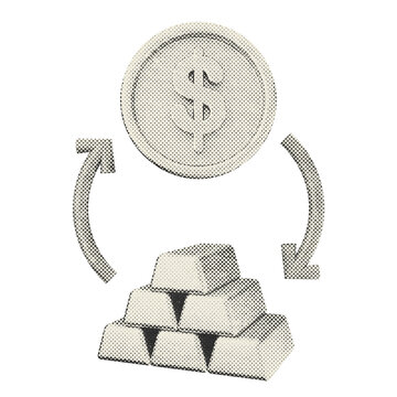 3d trading dollar gold exchange halftone style