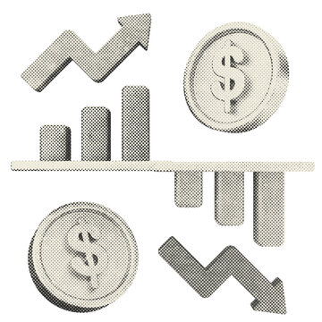 3d trading chart increase decrease halftone style