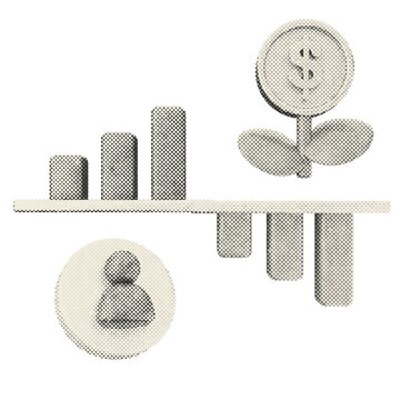3d trading chart increase decrease halftone style