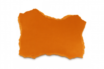 Torn orange paper piece with rough edges and textured surface, providing a blank note space, transparent background