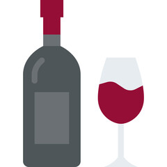 Flat Icon Of Wine Bottle And Wine Glass With Red Wine Transparent Background Simple Vector Illustration