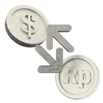 3d trading exchange dollar rupiah halftone style