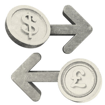 3d trading exchange dollar pound halftone style