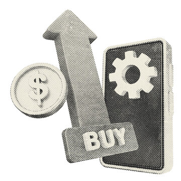 3d trading smartphone buy halftone style