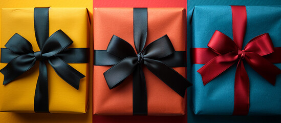 Colorful wrapped gifts on vibrant background