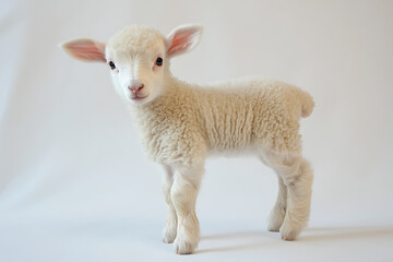 Fototapeta premium Adorable fluffy lamb standing curiously, a symbol of innocence and new beginnings great for springtime and Easter-themed projects