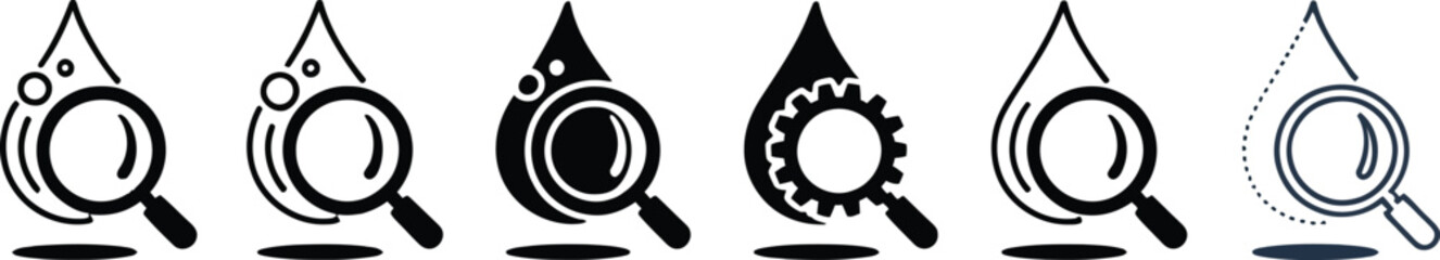 Magnifying Glass and Water Drop Icons for Research and Analysis