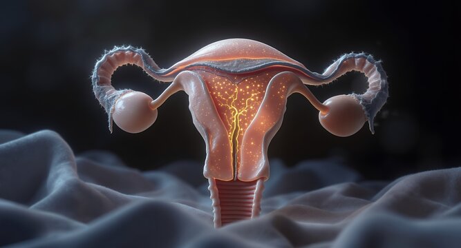 Anatomy of Female Reproductive System with Illuminated Internal Structures