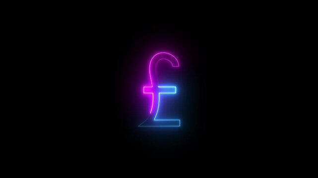Neon blue British pound (&pound;) currency symbol on black background, glowing financial icon, digital money, banking, economy, and fintech investment concept