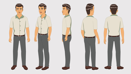 Illustration of a Man in Shirt and Pants from Multiple Angles Character Design