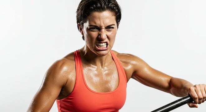 Intense Female Athlete Rowing with Determination and Focus. - Powered by Adobe