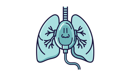 An illustrated image depicting a stylized representation of human lungs with a friendly, cartoonish face, symbolizing respiratory health and medical innovation in a clean, modern graphic style