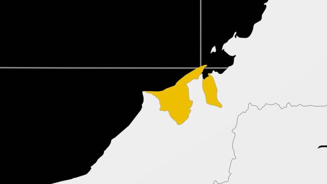 Brunei map. Animated zoom into the country on the Globe in Black White color palette. Country logo animation. Map with meridians, parallels. Beautiful video.