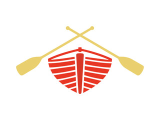 Red Boat and Crossed Oars Logo - Kayak and Canoeing Vector Icon