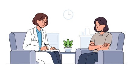 Depressed woman in therapy session with psychologist offering support and guidance during mental health treatment