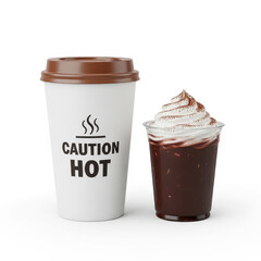 Delicious Hot Chocolate Beverage in a To Go Cup with Whipped Cream and Cocoa Powder Topping