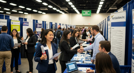 Students Networking and Exploring Career Opportunities at a Career Fair Event