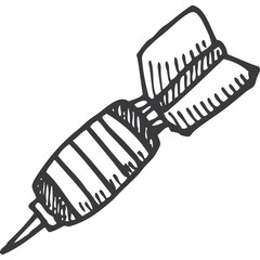 Hand Drawn Dart Icon Isolated on Transparent Background With Sketchy Style And Dark Outline