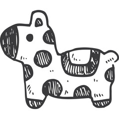 Hand Drawn Cute Cow Toy Illustration With Black Spots on Transparent Background Simple Sketch Style