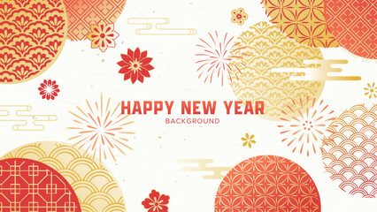 中国文様と花の華やかな背景素材