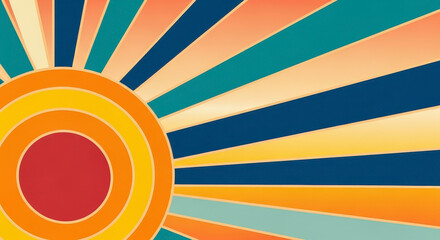 Retro Sunburst Background with Concentric Circles and Bold Stripes