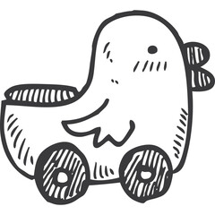 Hand Drawn Duck Toy with Wheels Sketch Icon on Transparent Background