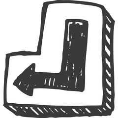 Hand Drawn Enter Key Icon with Arrow Symbol on Transparent Background in Sketchy Style