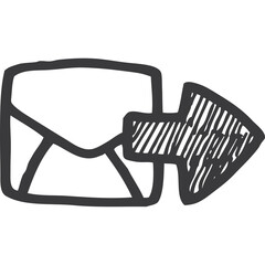 Hand Drawn Envelope with Outgoing Arrow Symbol in Black Ink on Transparent Background Communicating Digital Messaging Concept