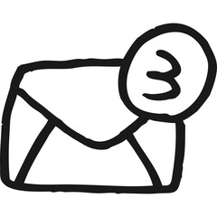 Hand Drawn Envelope Icon With Unread Message Notification Badge Indicating Three New Emails or Communications on a Transparent Background Simple Doodle Art for Digital Messaging Concepts